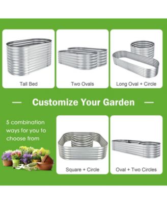 5 x 3 x 2 Feet Metal Oval Raised Garden Bed with Open Bottom Design