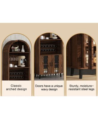 71" Farmhouse Arched Bar Cabinet with Wine Rack, Glass Holder, Whiskey Station for Living & Dining Rooms