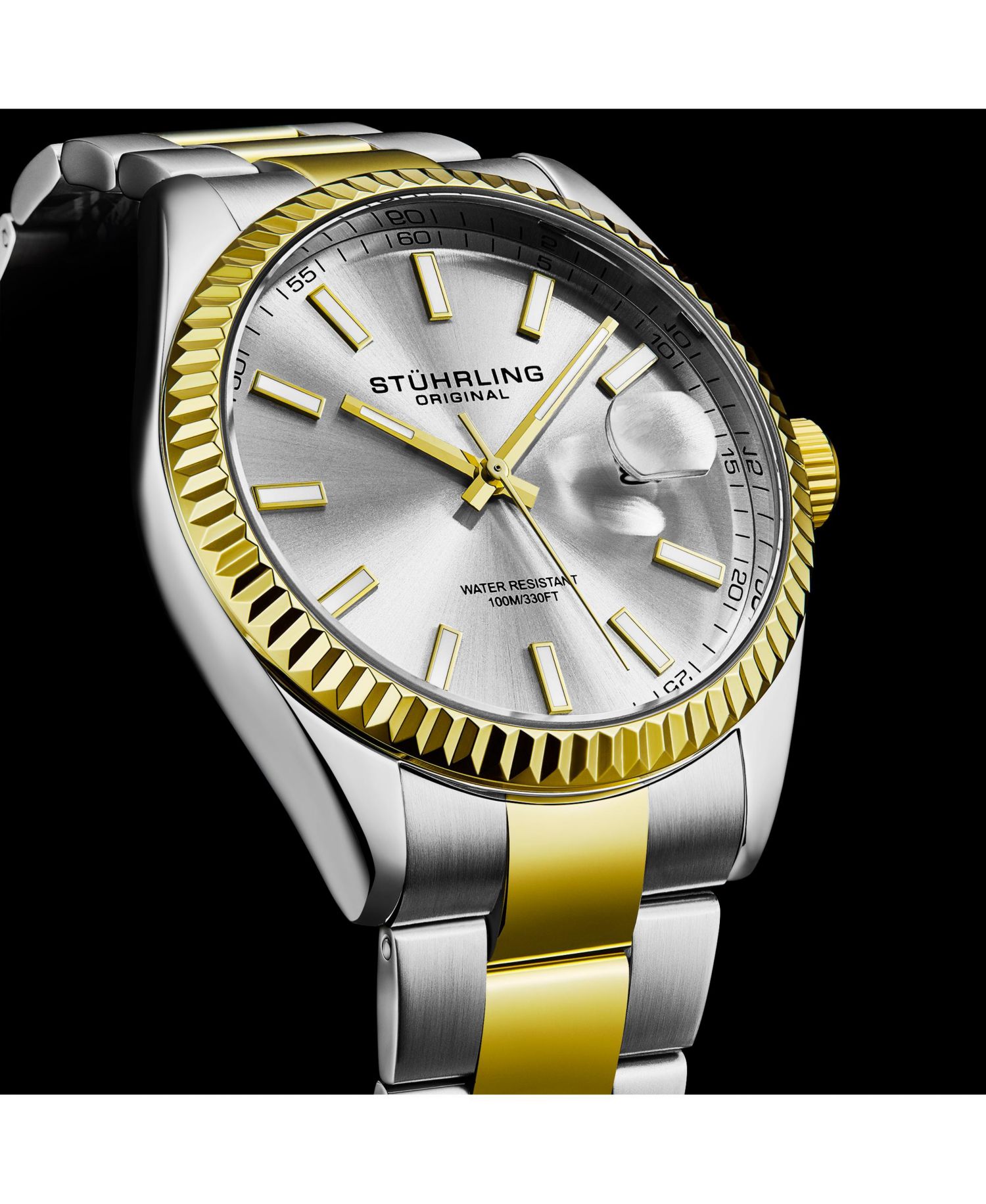 Vanguard 4069 Men s Quartz Watch – 42mm, Silver Dial, Two-Tone Bracelet, Fluted Bezel, Date, 100M Water Resistant