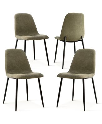 5-Piece Round Dining Table Set with Metal Base and Walnut Top, Modern Kitchen Table and Chairs for 4, Space-Saving Small Dining Set