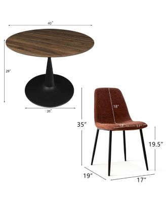 5-Piece Round Dining Table Set with Metal Base and Walnut Top, Modern Kitchen Table and Chairs for 4, Space-Saving Small Dining Set