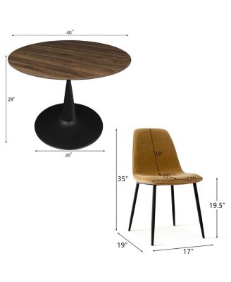 5-Piece Round Dining Table Set with Metal Base and Walnut Top, Modern Kitchen Table and Chairs for 4, Space-Saving Small Dining Set