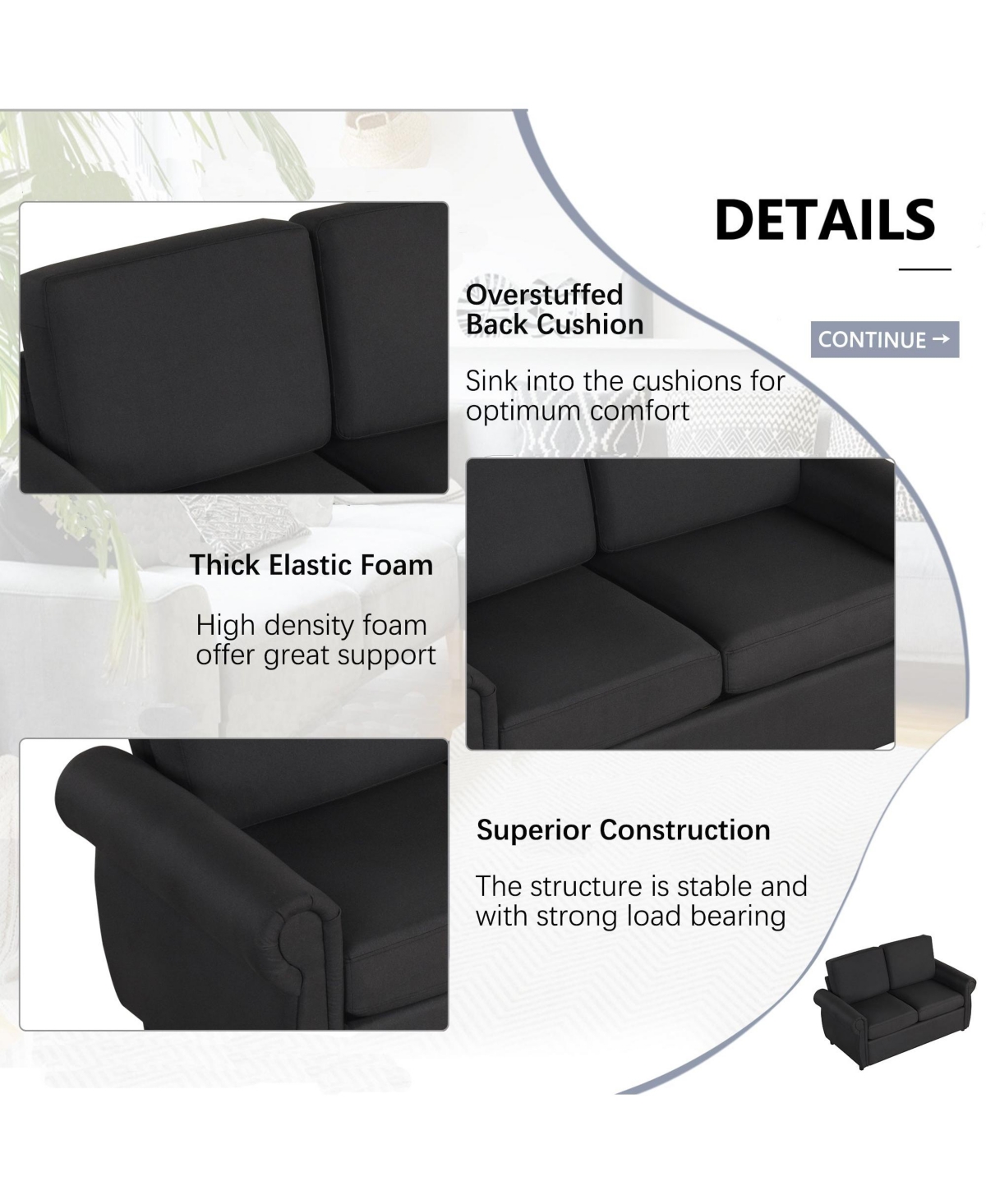 Boyel Living 57.9" Orisfur Pull Out Sofa Bed Loveseat Sleeper with Twin Memory Mattress Two Usb Ports for Room Spaces