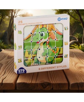 ST9 25-Piece Magnetic Dinosaur Puzzle Blocks – 6 Puzzles in One, STEM Learning Toy for Kids Ages 3+