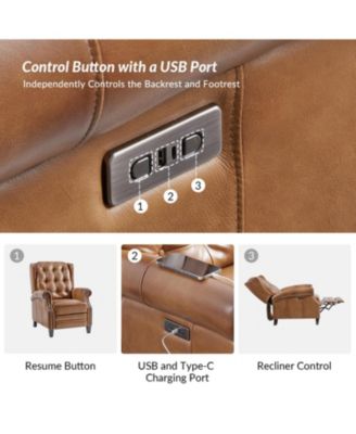 Silvia Button-tufted Genuine Leather Power Recliner with Solid Wood Legs