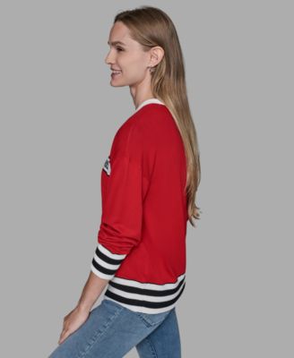 Women's Crew Neck Logo Striped Sweater