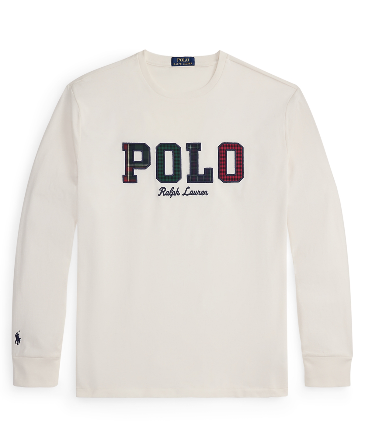 Polo Ralph Lauren Men's Long-sleeve Plaid-logo Applique T-shirt In White