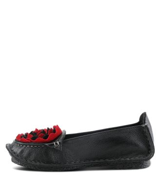 Dezi Hand-Painted Leather, Ombre Finish, Flower Accent, Cushioned Insole, Rubber Outsole – Round Toe Artisan Slip-On Flats