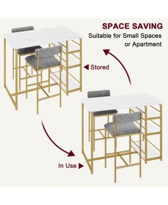 Set for 2  metal Kitchen Table Set with 2 Upholstered Chairs,3 Large Storage Shelves Dining Table