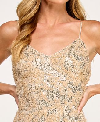 Juniors' Sequin Soutache Strappy V-Neck Dress