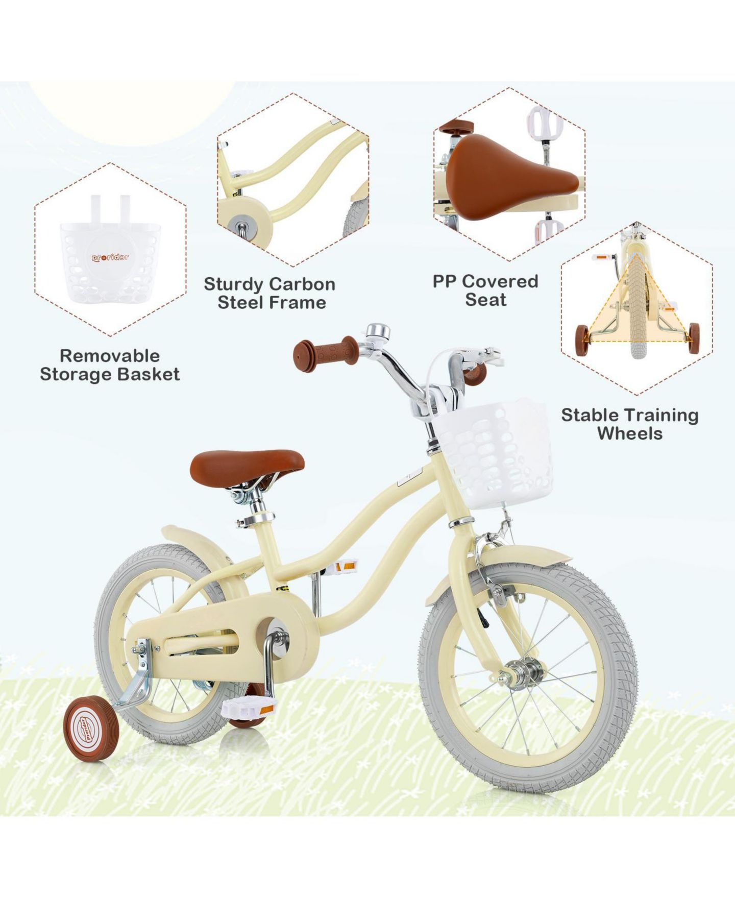 Детская игрушка SUGIFT 14 Inch Adjustable Kids Bike with Training Wheels, Ages 3-8, цвет: Жёлтый — фото 5