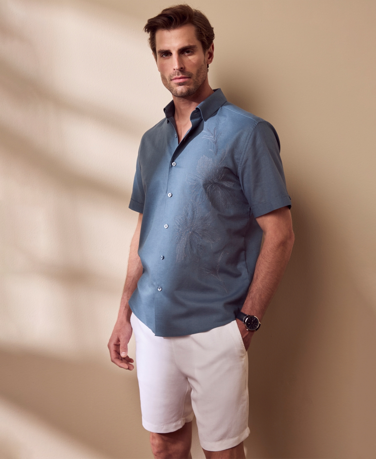 Cubavera Men's Linen-Blend Floral Shirt