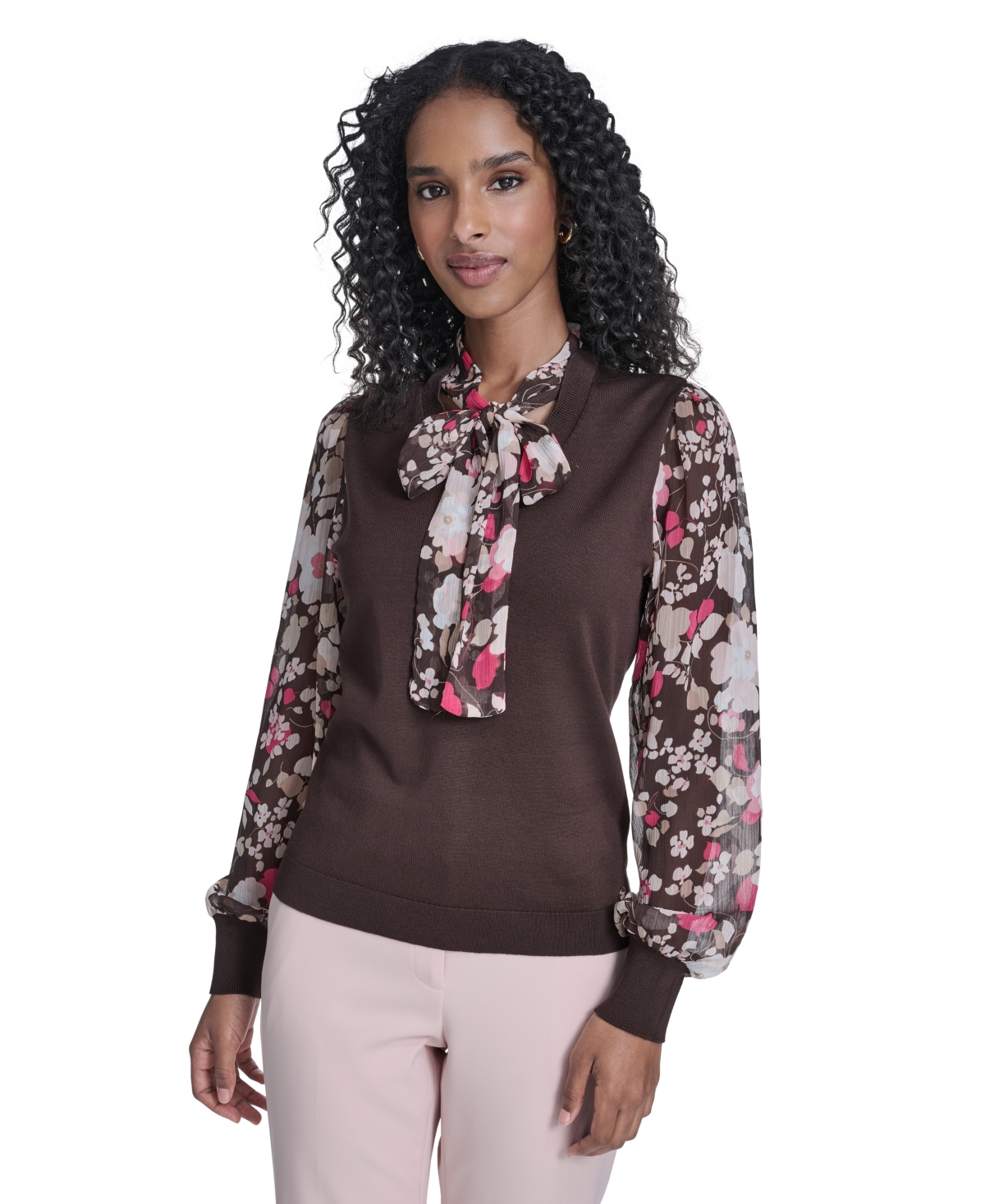 Tommy Hilfiger Women's Mixed Media Tie Neck Sweater