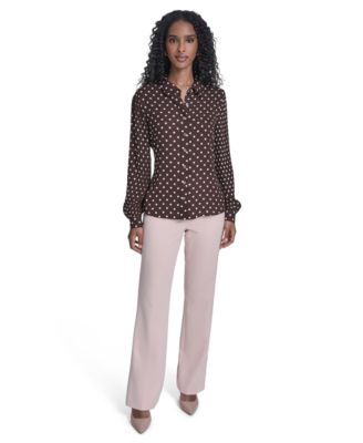 Women's Dot Pleated-Sleeve Button-Up Top