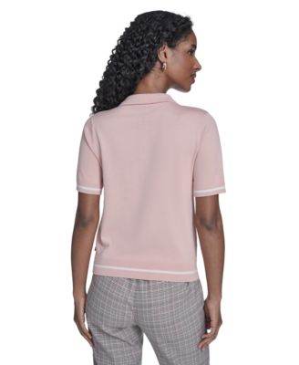 Women's Pointelle Polo Collared Sweater