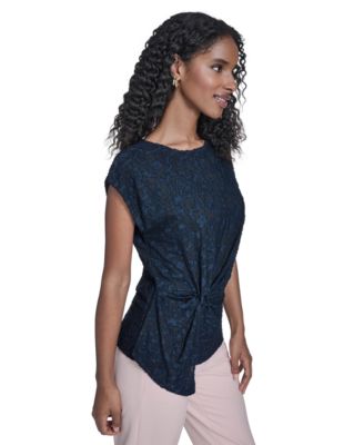 Women's Floral Clip Draped Crewneck Top