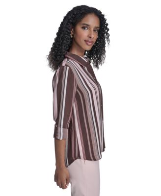 Women's Slim-Fit Striped Button Up Top