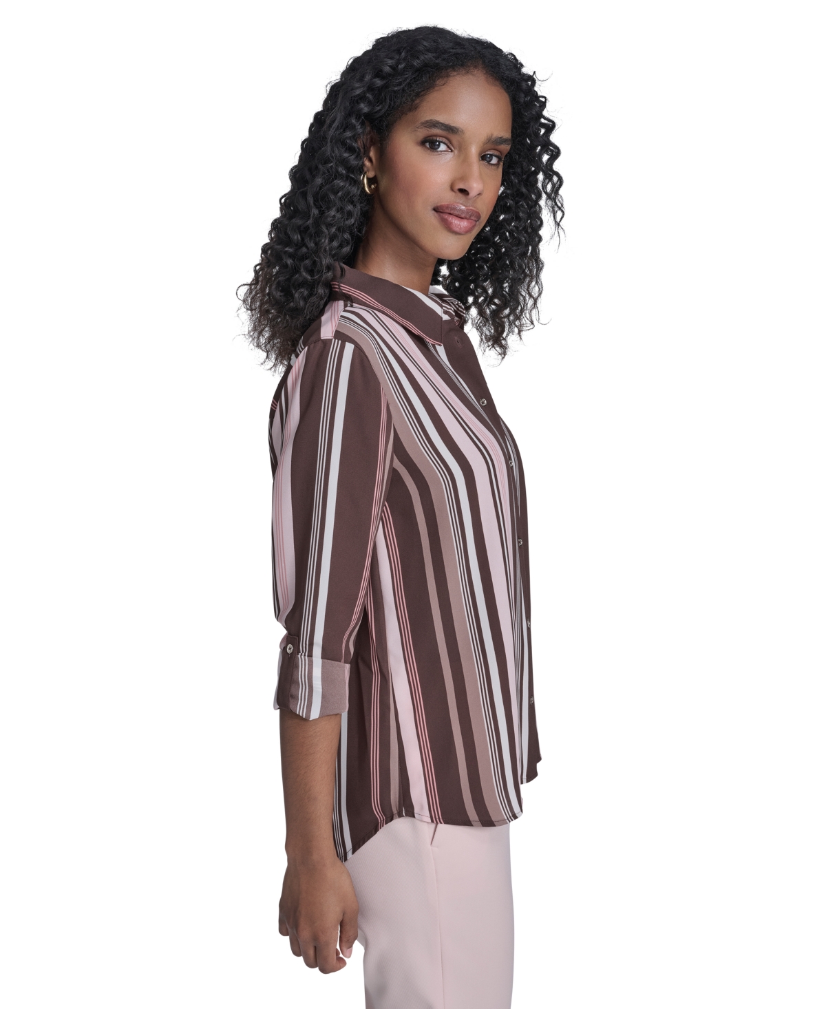 Tommy Hilfiger Women's Slim Fit Striped Button Up Top