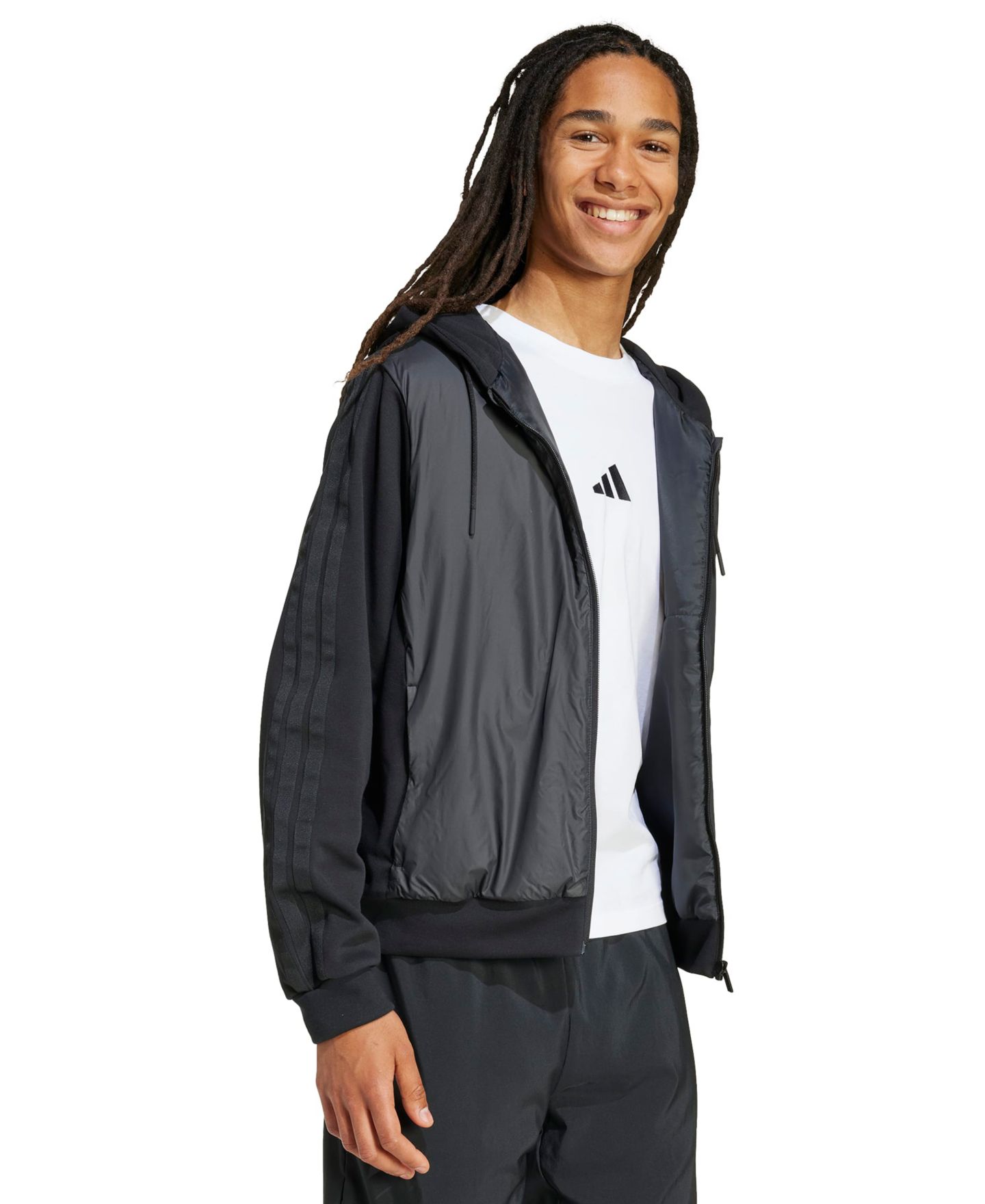Мужская куртка adidas Essentials 3-Stripes Insulated Sportswear Hooded, цвет: Чёрный — фото 2