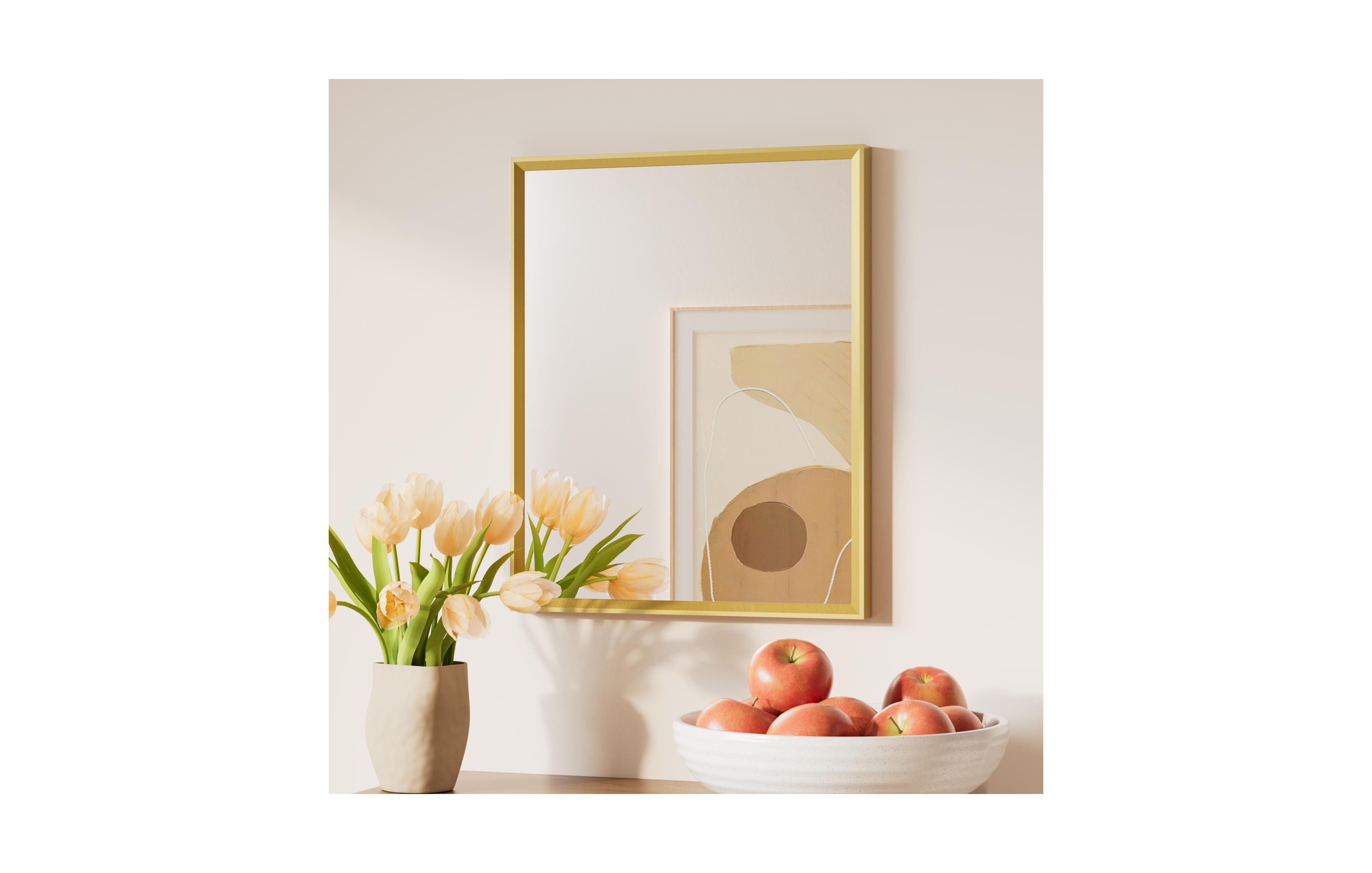 Keonjinn 16x20 Inch Brushed Gold Bathroom Vanity Mirror Metal Framed Over Sink Wall Mirror Horizontal/Vertical