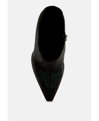 Womens Zarka Rhinestones Embellished Block Heel Boots