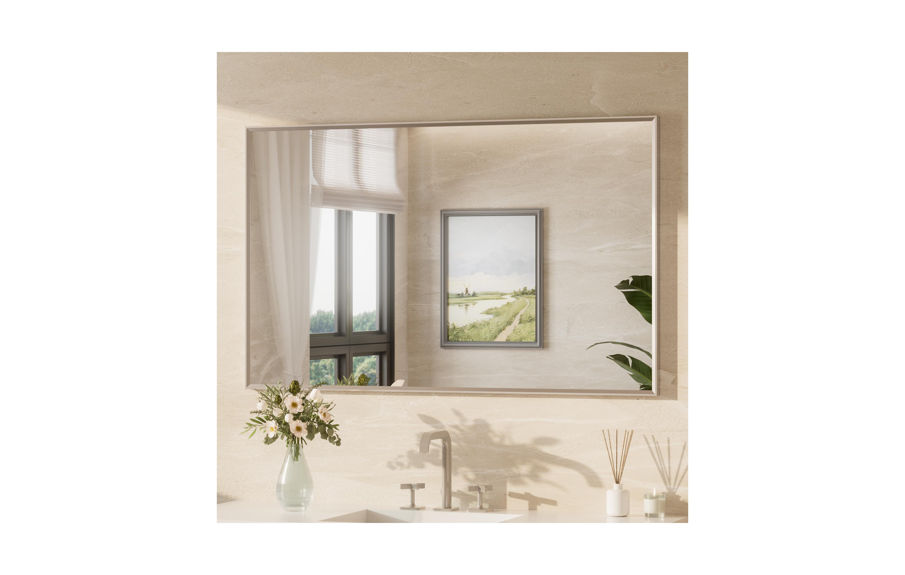 Keonjinn Inch Brushed Nickel Bathroom Vanity Mirror Metal Framed Over Sink Wall Mirror Horizontal/Vertical