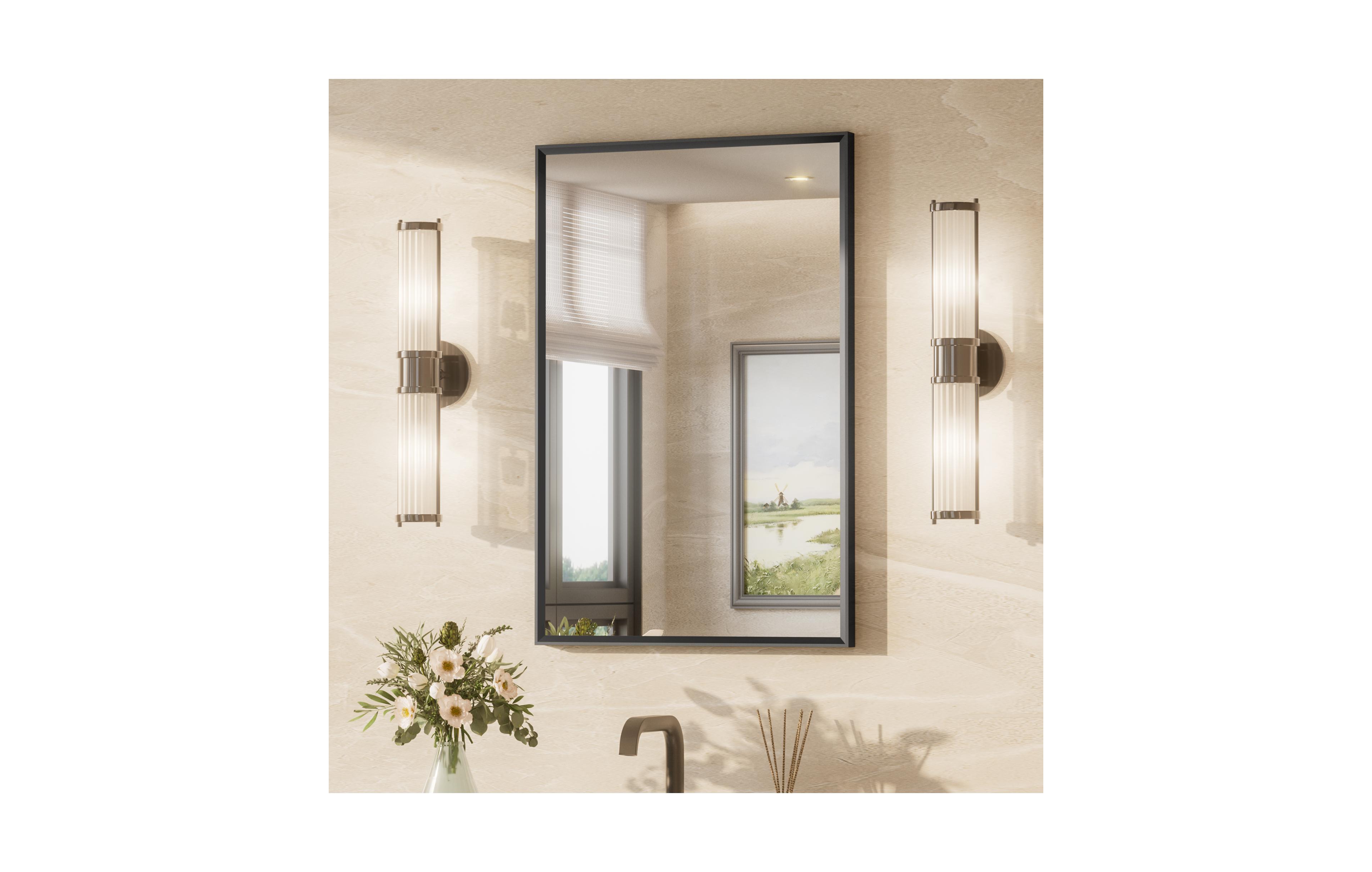 Keonjinn Inch Brushed Black Bathroom Vanity Mirror Metal Framed Over Sink Wall Mirror Horizontal/Vertical