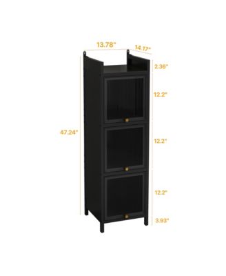 Modern Three-Tier Glass Door Cabinet with Four-Tier Storage for Living Room, Dining, Entryway, or Bathroom
