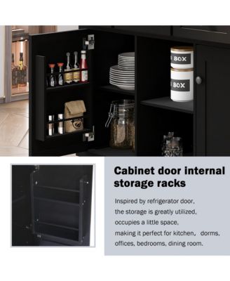 Kitchen Cart with Rubber Wood Drop Leaf, Internal Storage Racks, Rolling Island with Cabinet and 3 Drawers for Dining Room