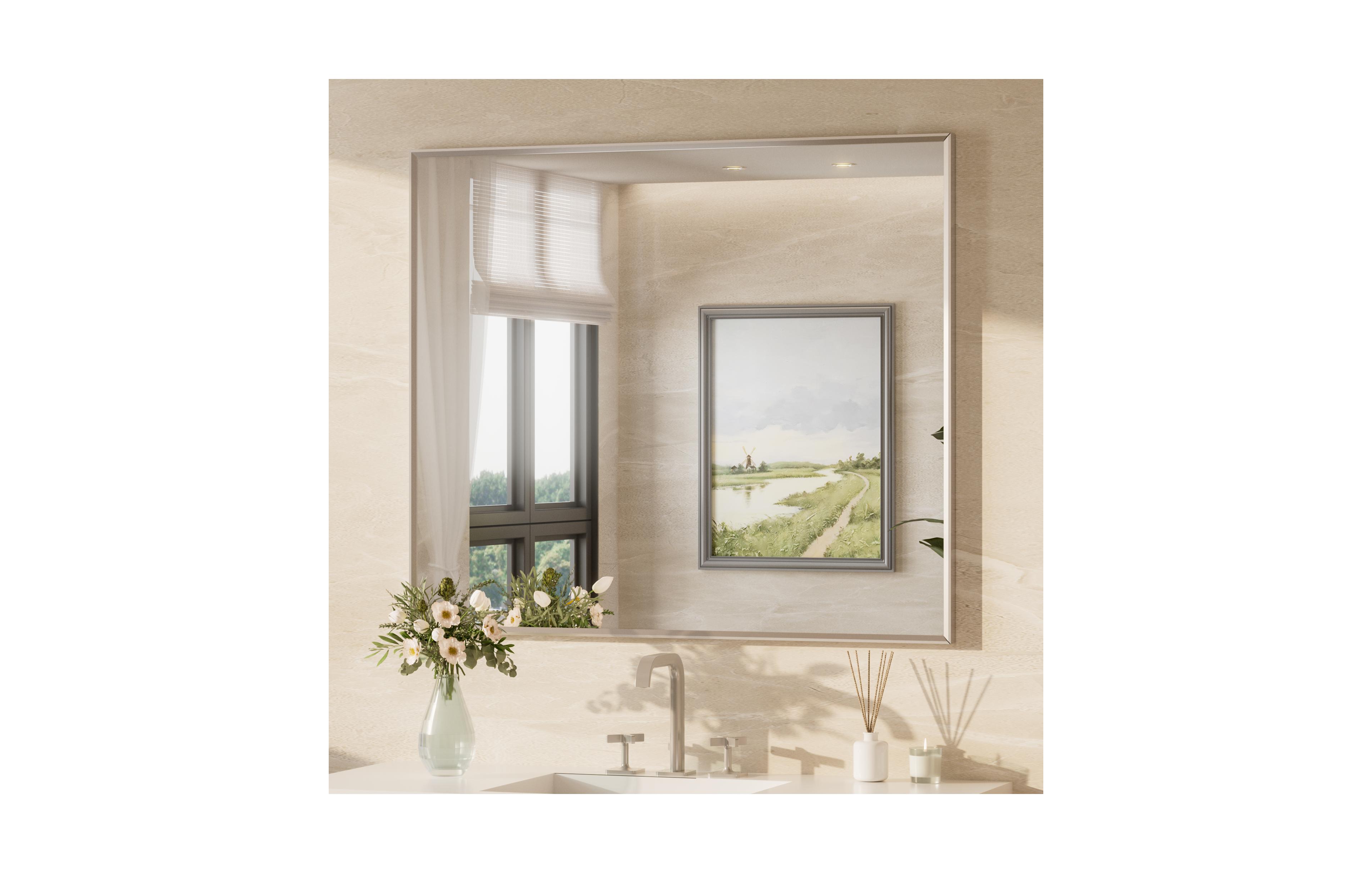 Keonjinn Inch Brushed Nickel Bathroom Vanity Mirror Metal Framed Over Sink Wall Mirror Horizontal/Vertical