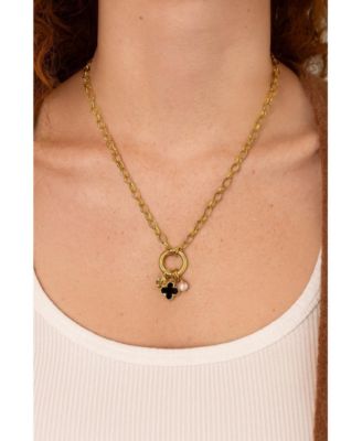 Polished Link Onyx + Pearl Charm Necklace