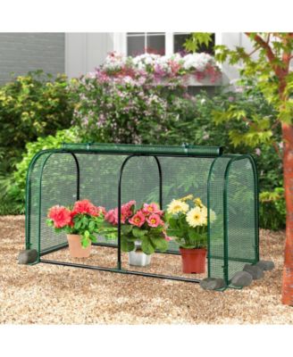 Mini Tunnel Greenhouse with Roll-up Zipper Door-Green