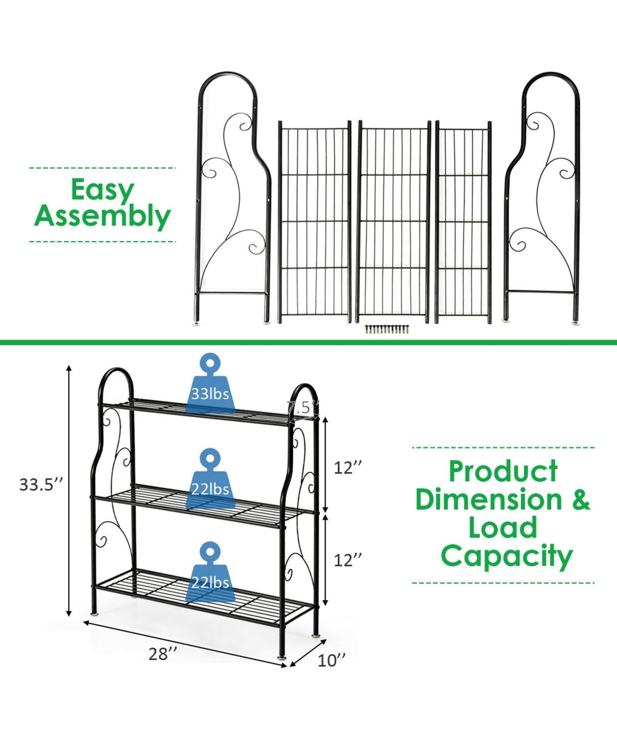 Sugift 3-Tier Scrollwork Designed Metal Plant Stand-Black