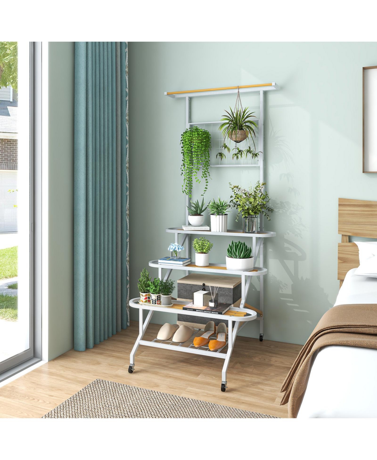 Sugift 4-Tier Hanging Plant Stand with Hanging Bar
