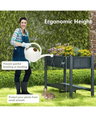 Pots & Planters Poly Wood Elevated Planter Box with Legs Storage Shelf Drainage Holes-Black