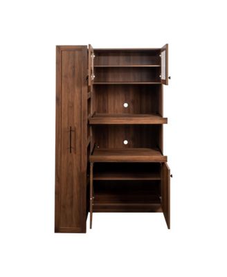 Kitchen Pantry Cabinet with 4 Doors and Pull-Out Multi-Tier Storage Shelves for Kitchen and Dining Room