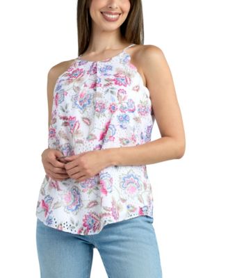 BCX - Women's Resort Print Eyelet Top