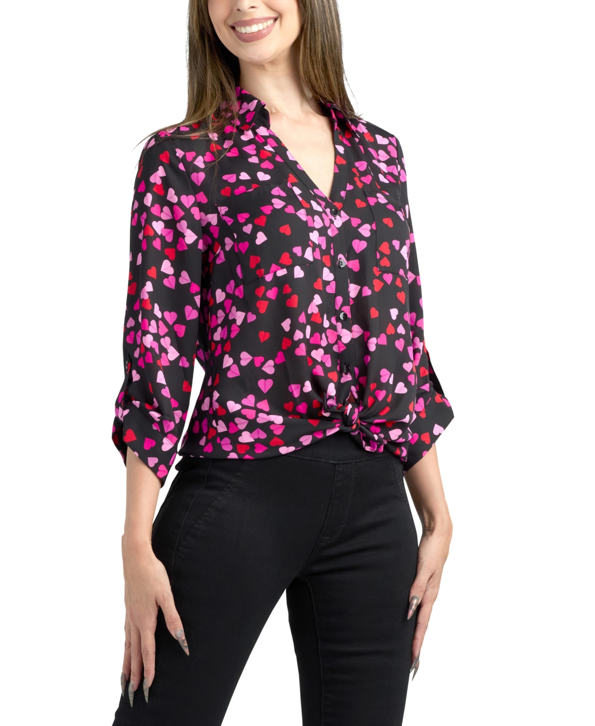 Bcx Junior's Printed Button Up Collar Top