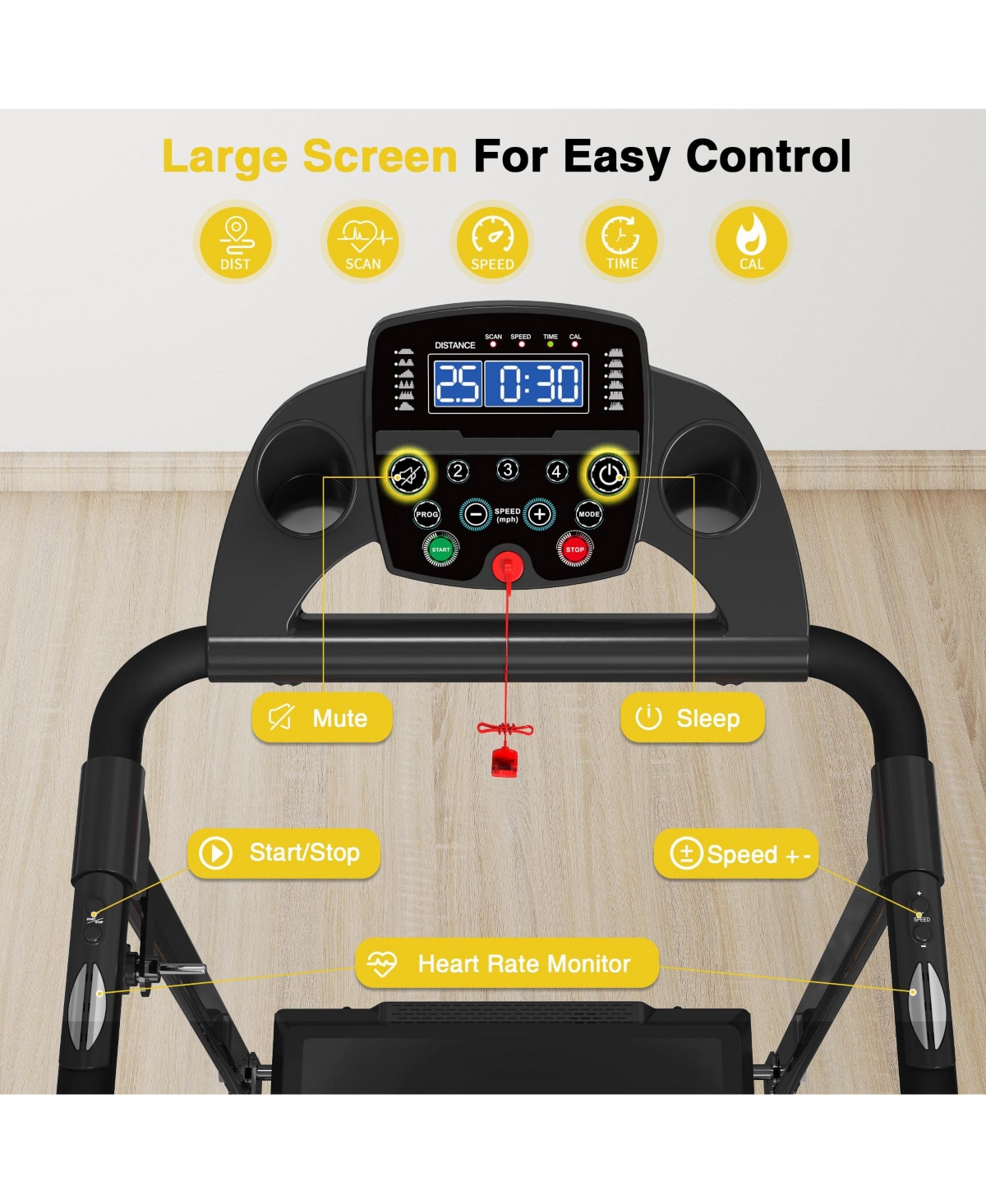 Redliro Walking Treadmill for Seniors with Long Handrails, Foldable Incline Treadmil, 265lbs Compact Treadmill for Home Exercise