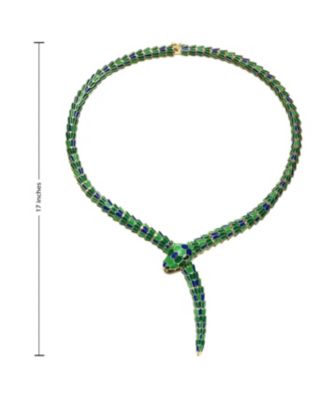 Enchanting Emerald Cubic Zirconia Snake Collar Necklace in 14k Yellow Gold Plating with Blue & Green Enamel