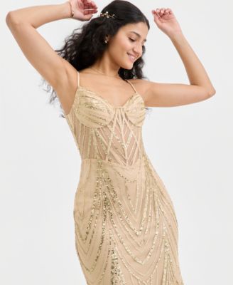 Juniors' Sweetheart-Neck Bustier Glitter Mesh Gown 