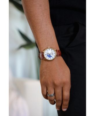 Men's 38mm Brown Sun-Moon Brown Leather Strap Watch