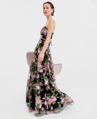 Juniors' Floral-Sequinned Strapless Gown