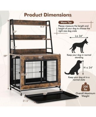 Industrial Dog Kennel Dog Crate Furniture with Storage Shelves-Rustic Brown