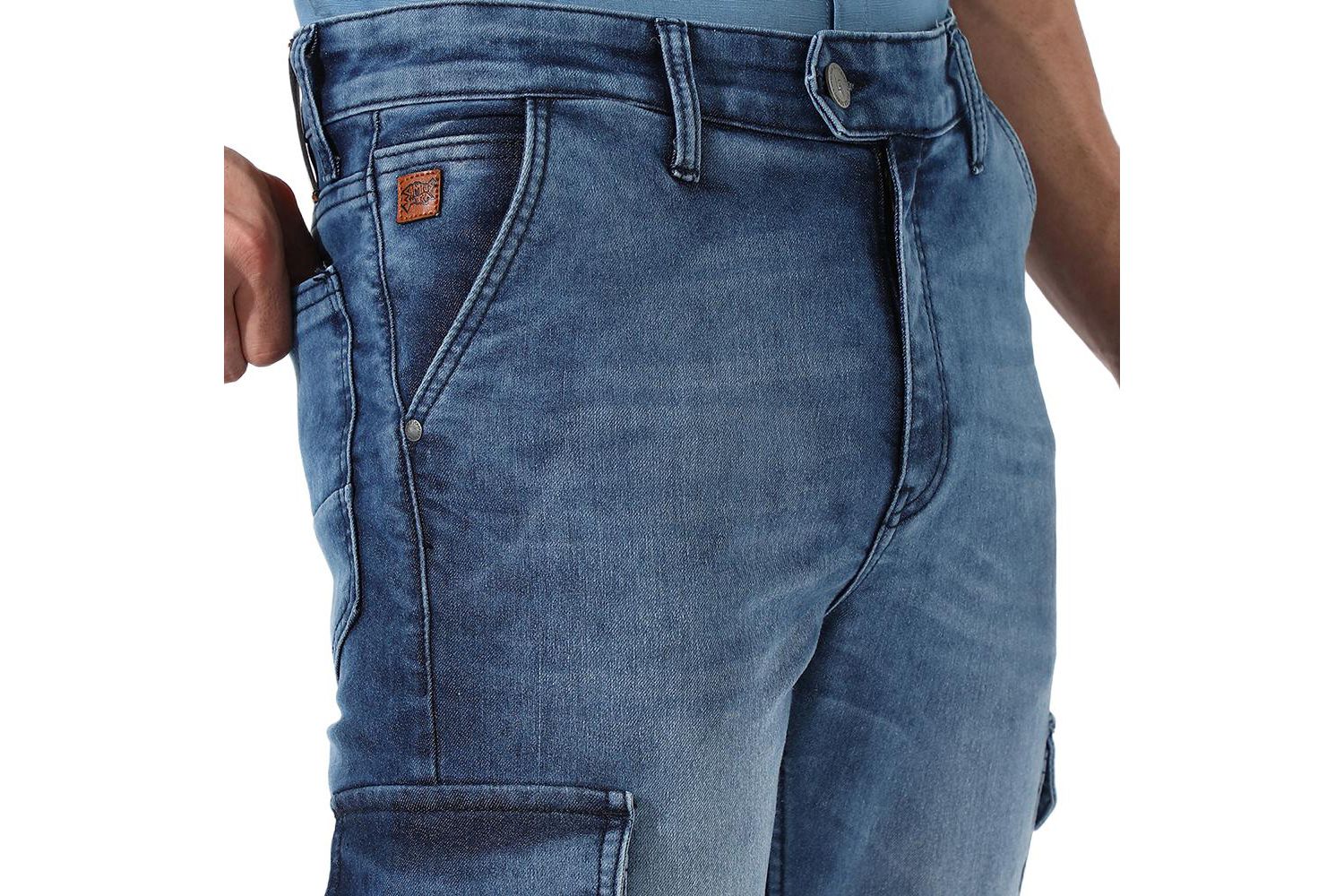 Men's Medium-Wash Cargo Denim Jeans