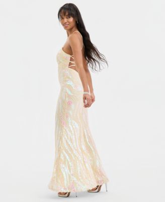 Juniors' Sequined Lace-Up Gown