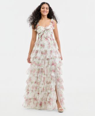 Juniors' Tiered Glitter-Mesh Gown