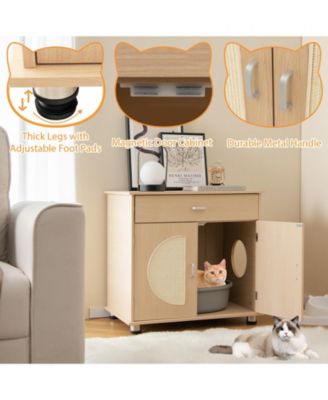 Cat Litter Box Enclosure with Sisal Scratching Doors and Storage