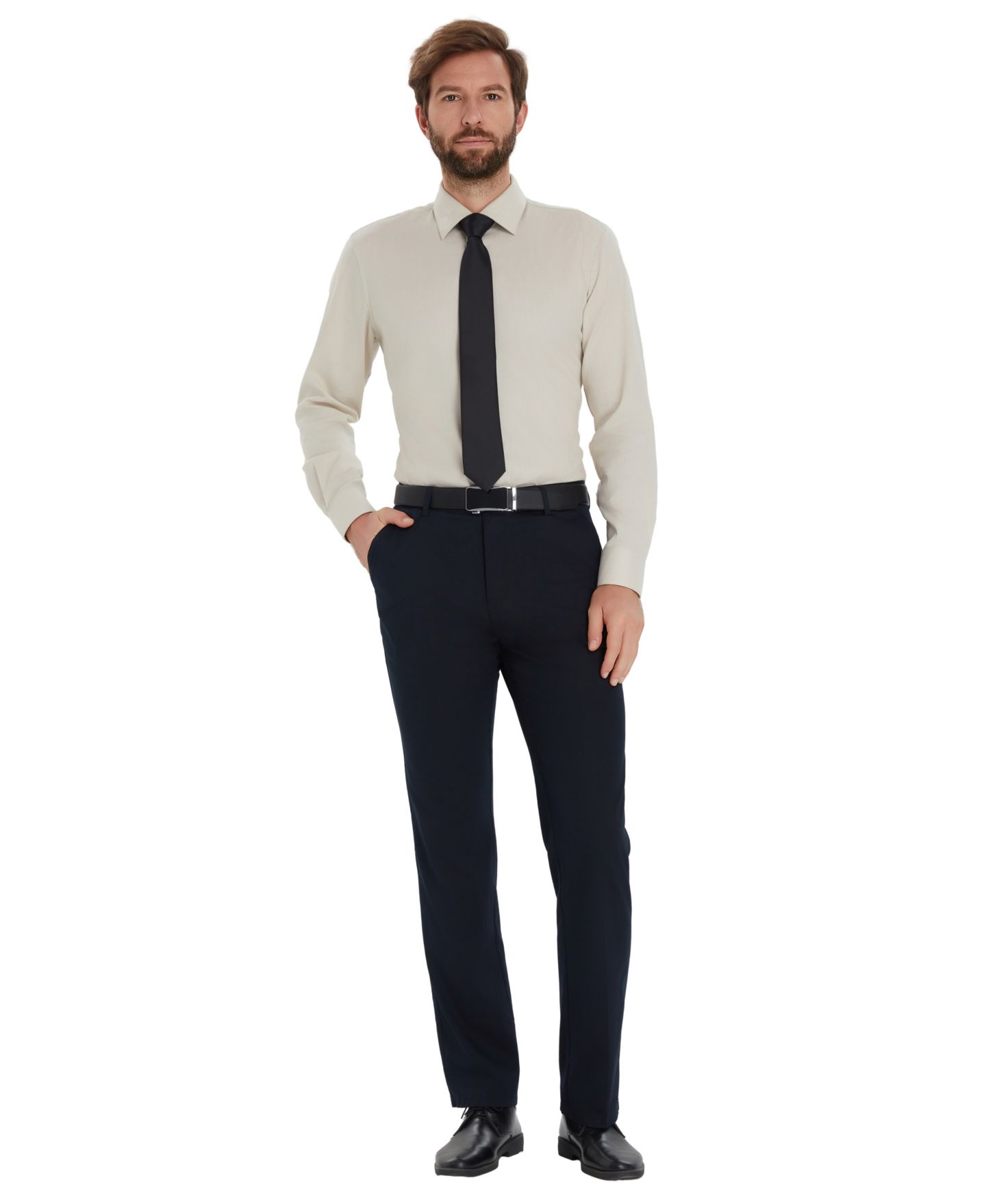 Мужская рубашка Alfani Herringbone Slim-Fit Dress Shirt, цвет: Бежевый — фото 2