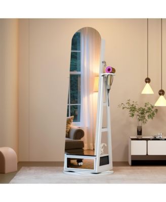 360&deg; Rotating Jewelry Cabinet with LED Lighting & Lockable Full-Length Mirror